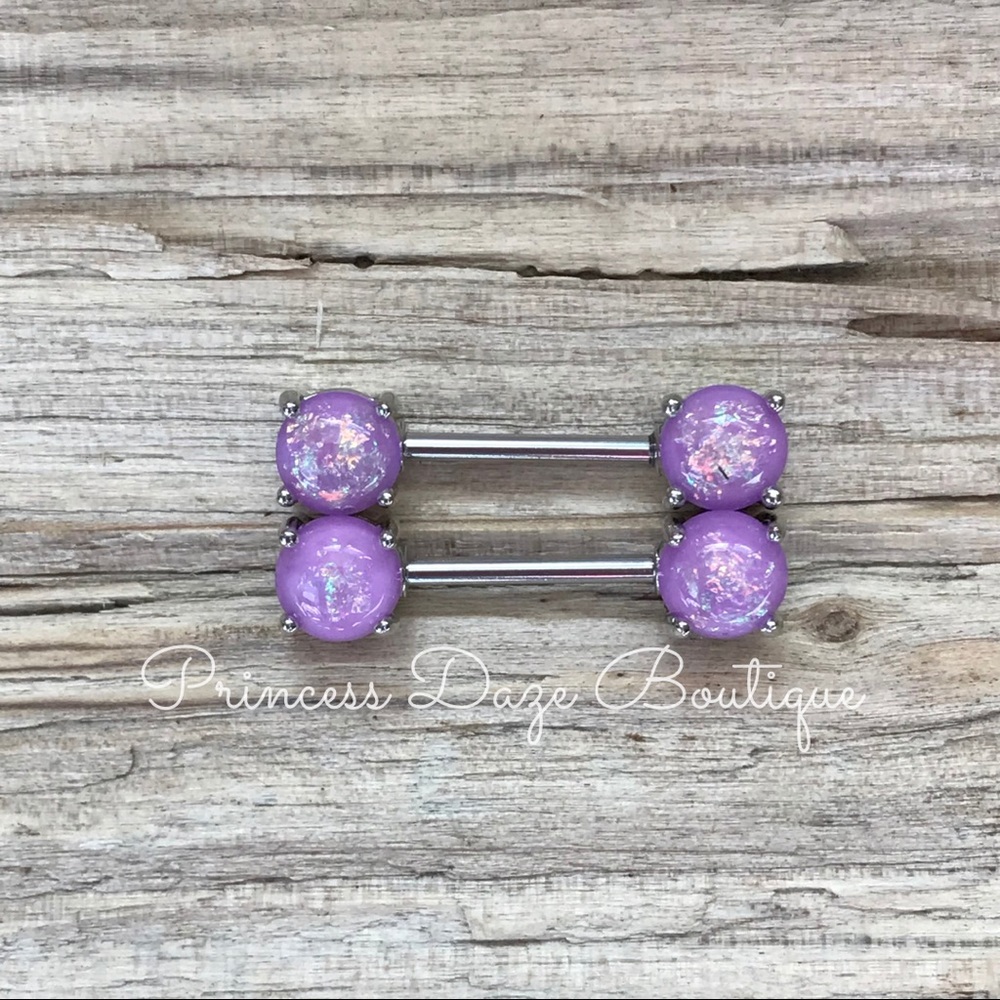 Purple Opal Prong Nipple‎ Ring Set